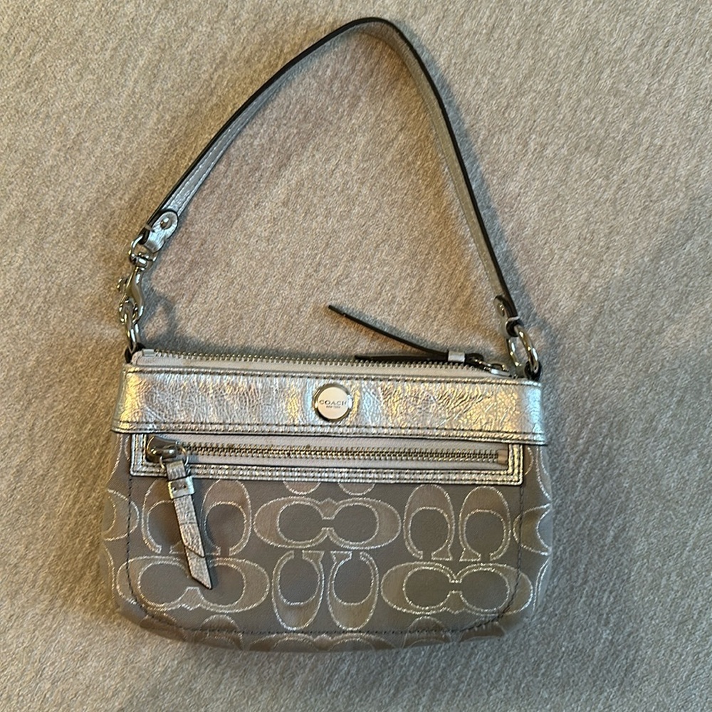 Mini silver grey coach purse / wristlet